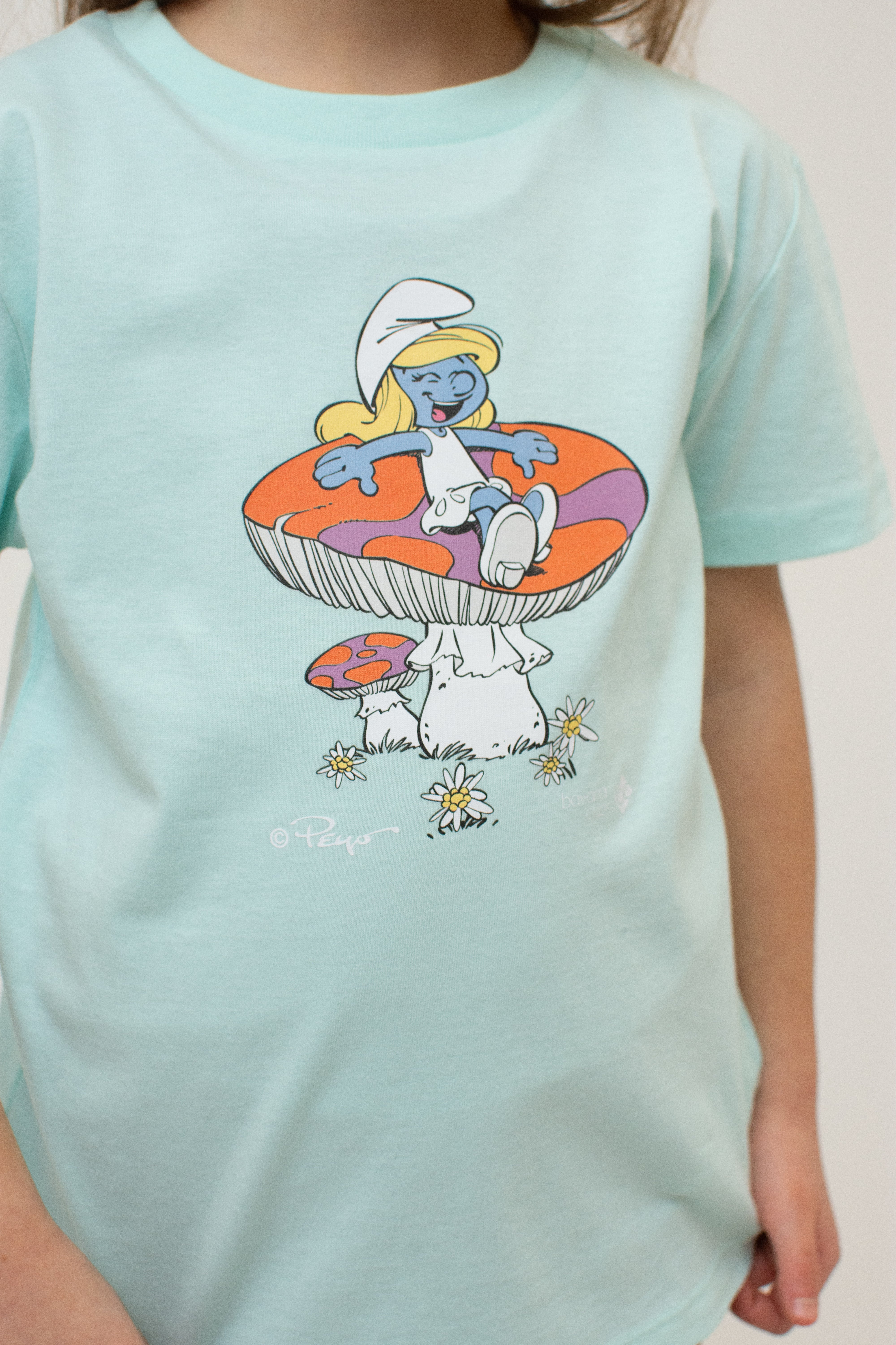 T-Shirt "Schlumpfines Schwammerlsofa" - hell-türkis (Kinder)