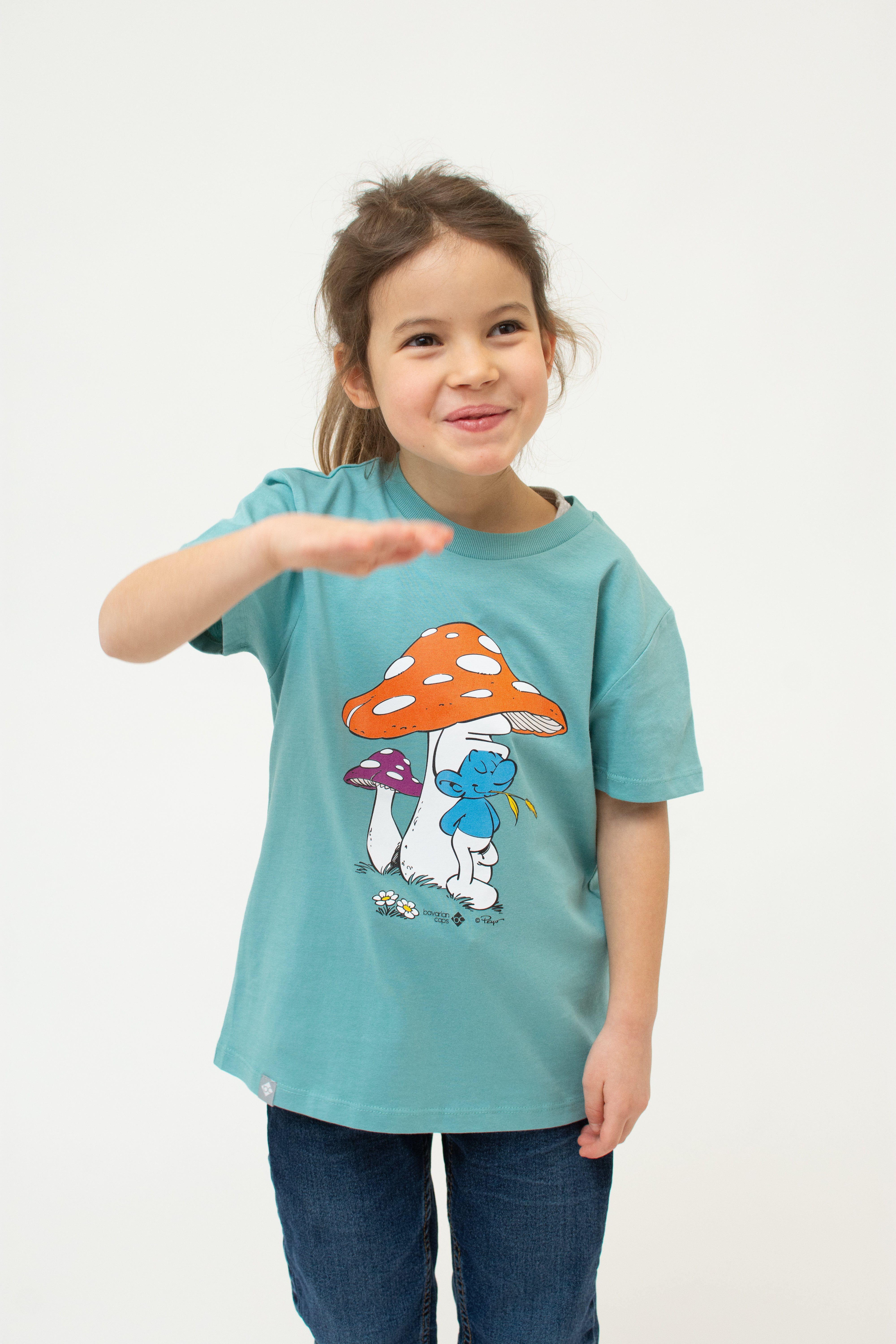 T-Shirt "Schlümpfe: Schwammerlschirm" - blaugrün (Kinder)