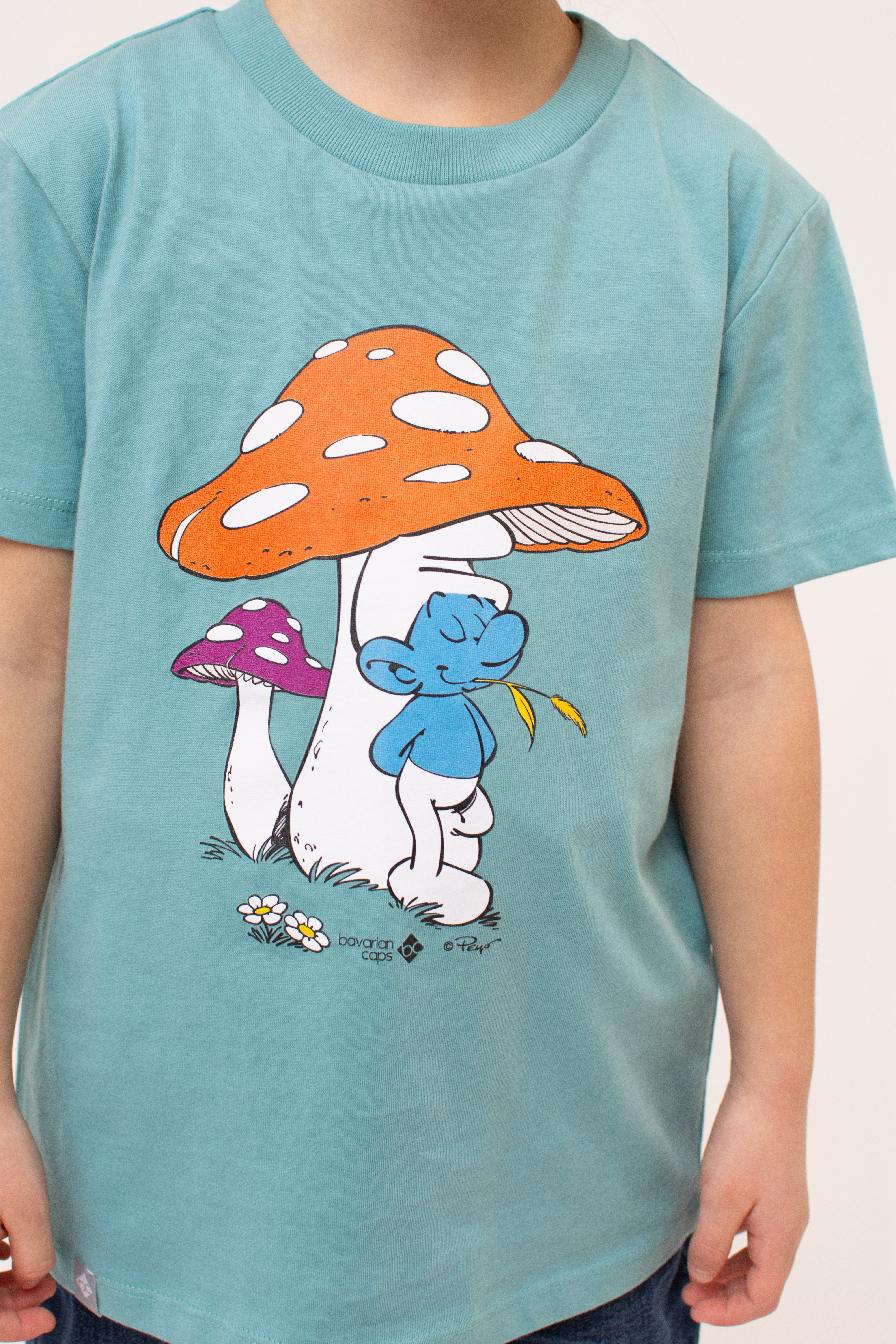 T-Shirt "Schlümpfe: Schwammerlschirm" - blaugrün (Kinder)