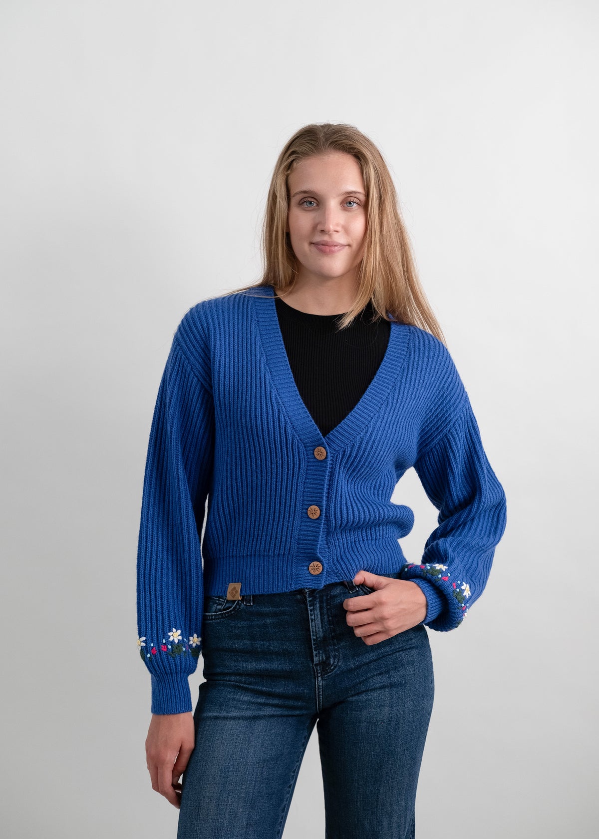 Strickcardigan "Eisblume" - königsblau