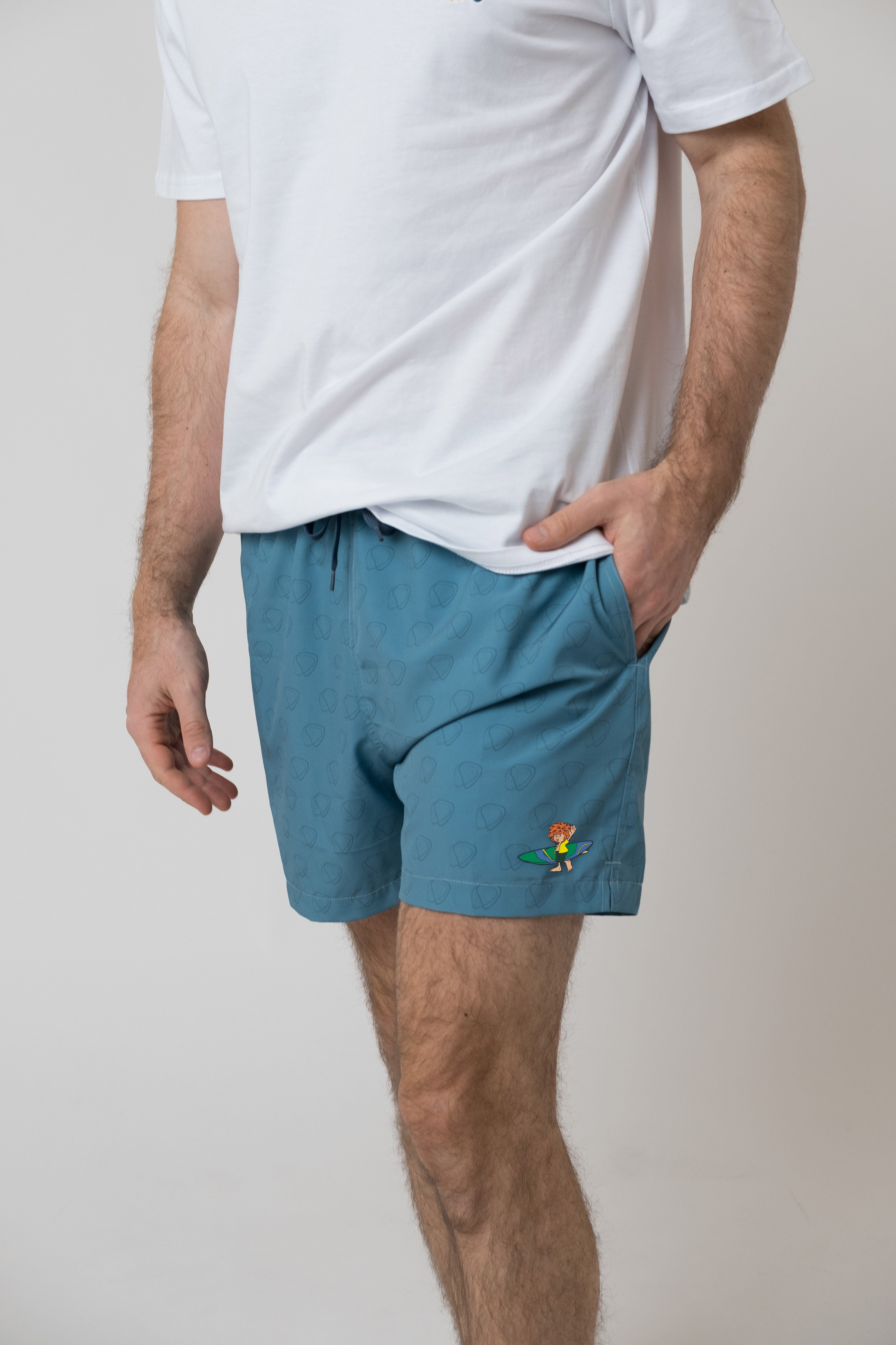 Badehose "Pumuckl surft" - graublau