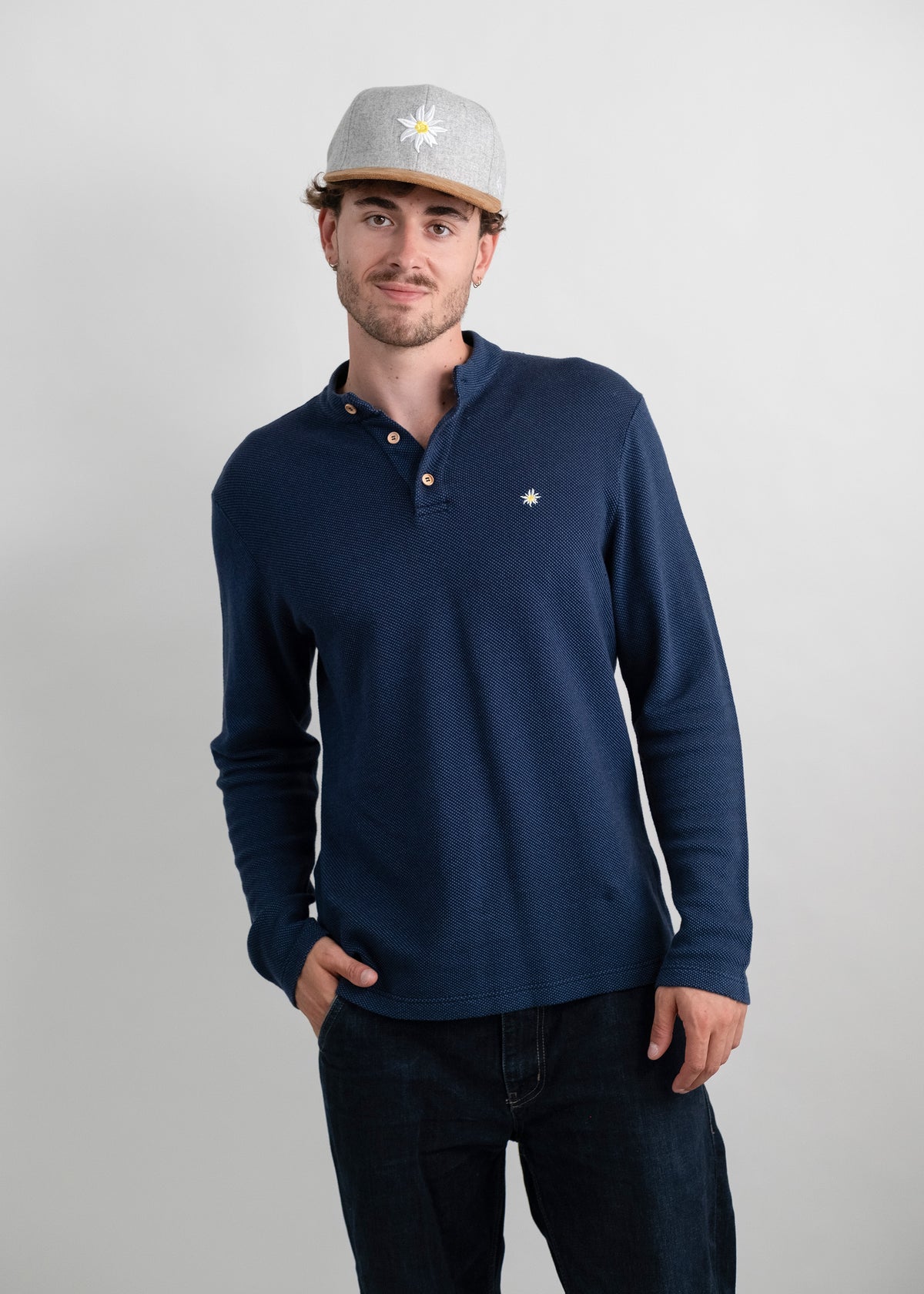 Poloshirt "Edelweiß Feinstrick Langarm" - dunkelblau