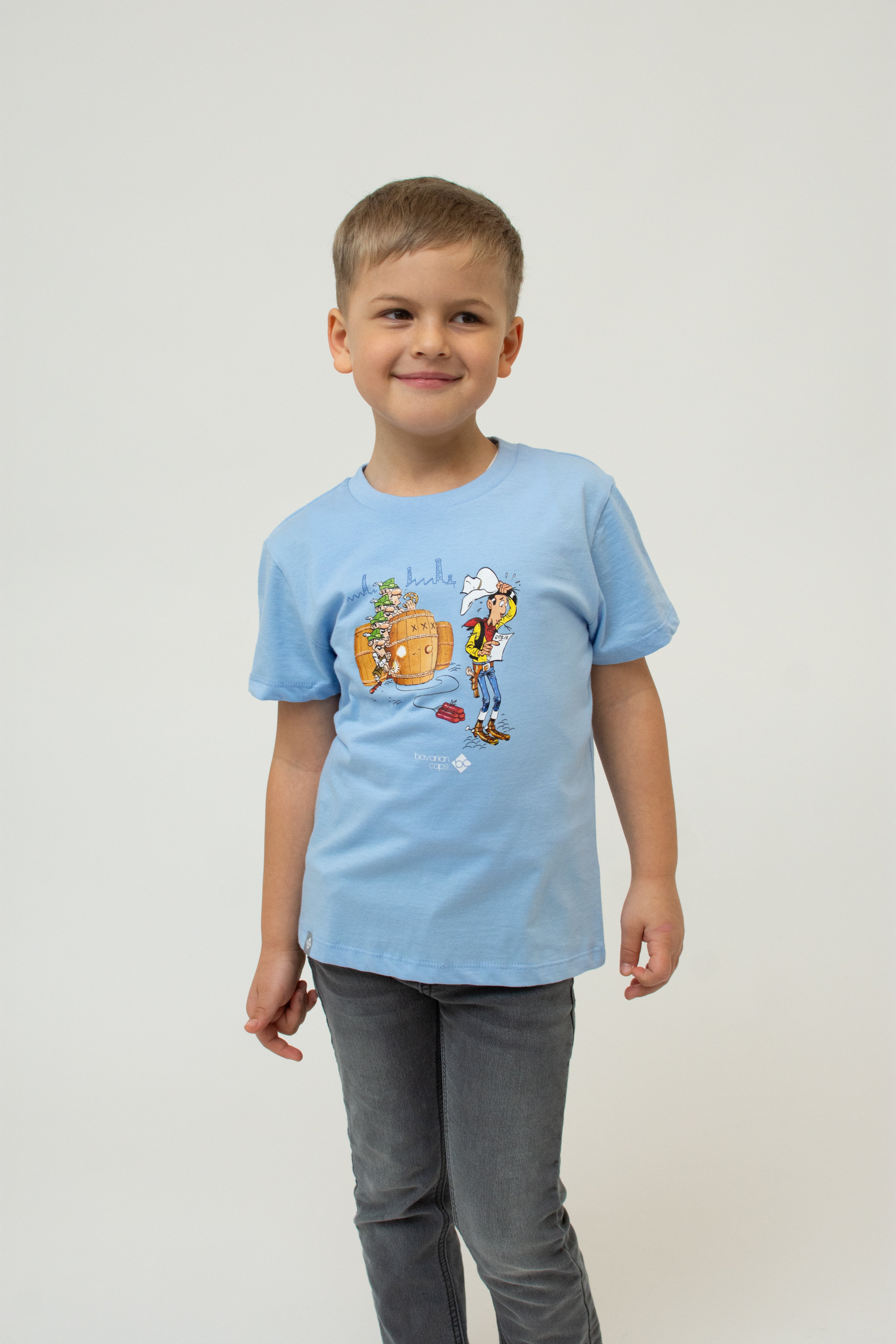 T-Shirt "Lucky Luke: Fässer" - hellblau (Kinder)