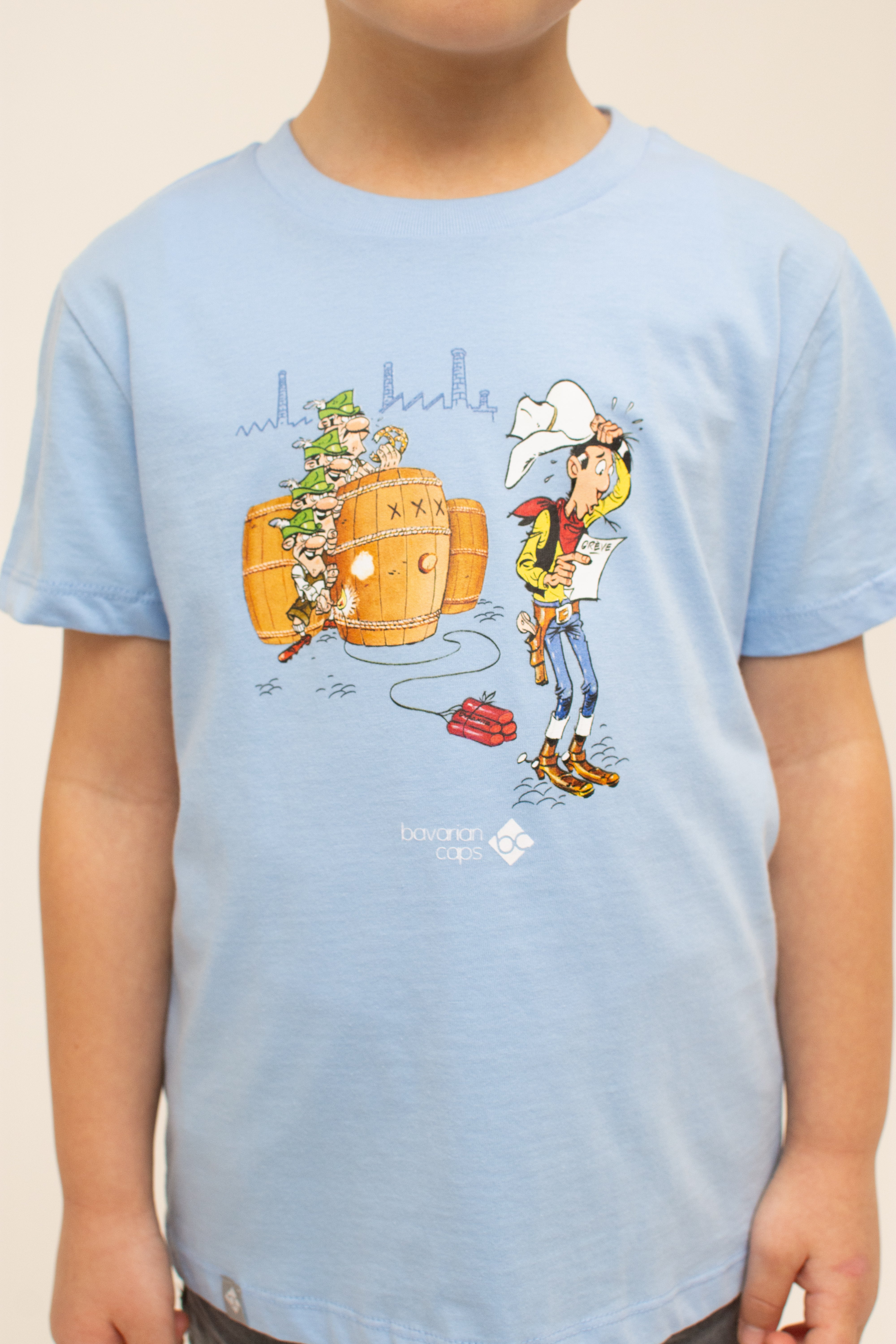 T-Shirt "Lucky Luke: Fässer" - hellblau (Kinder)