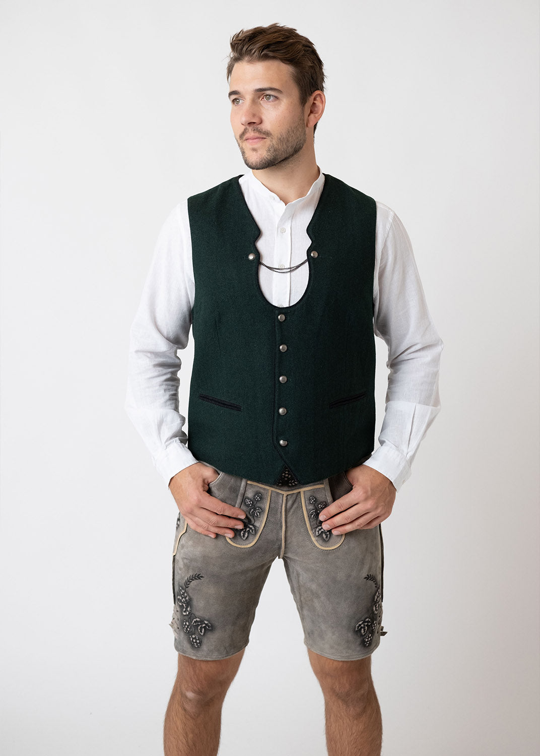 Lederhose "Reinheitsgebot" - graubraun/grün