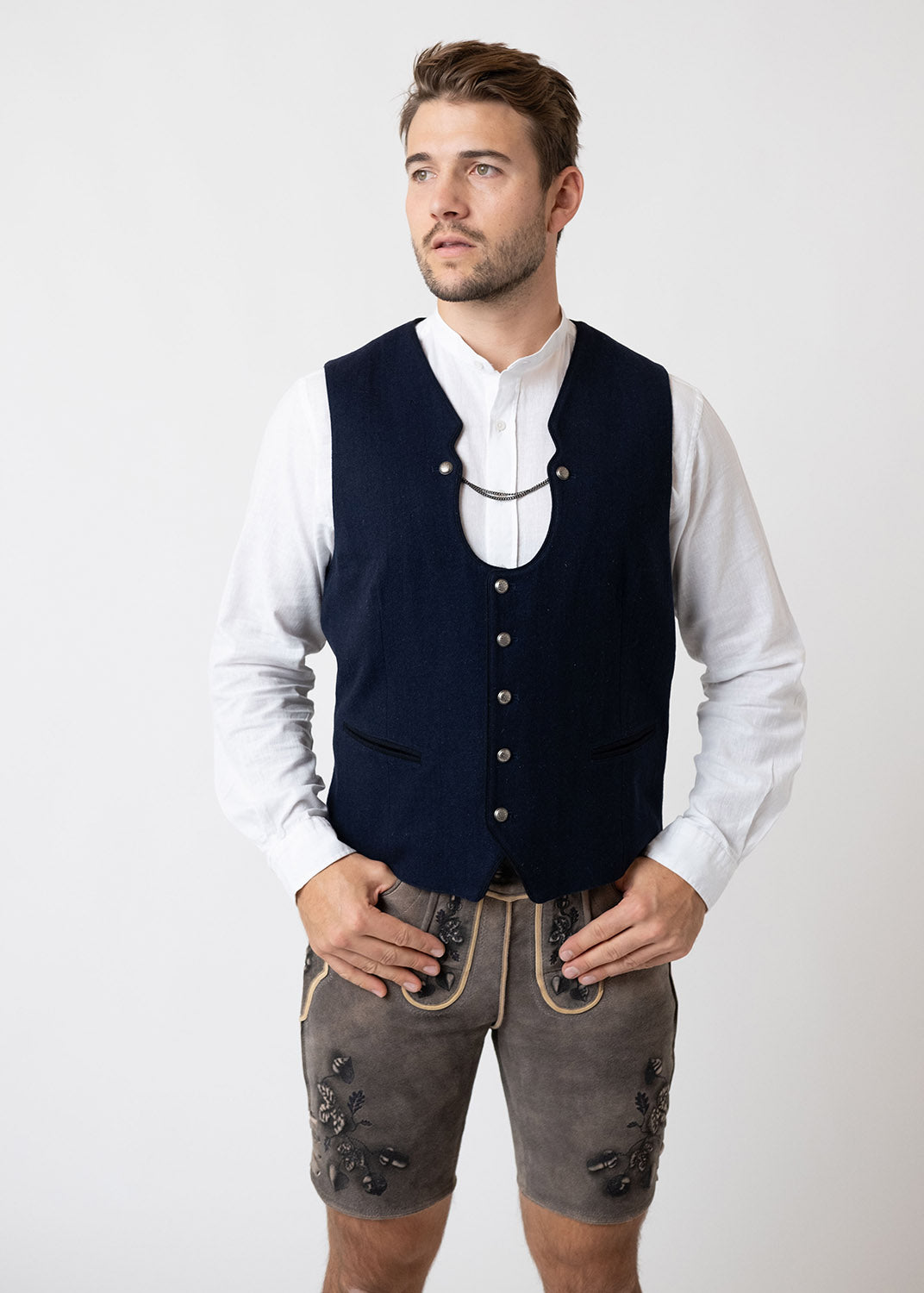 Lederhose "Schafkopf" - graubraun/blau