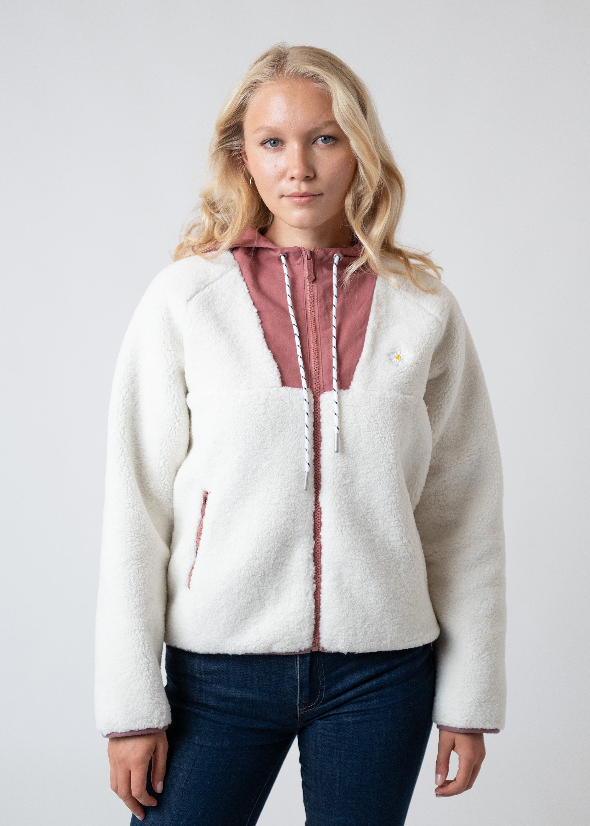 Sherpa-Zipper "Frida" - natur/rosa (Damen)