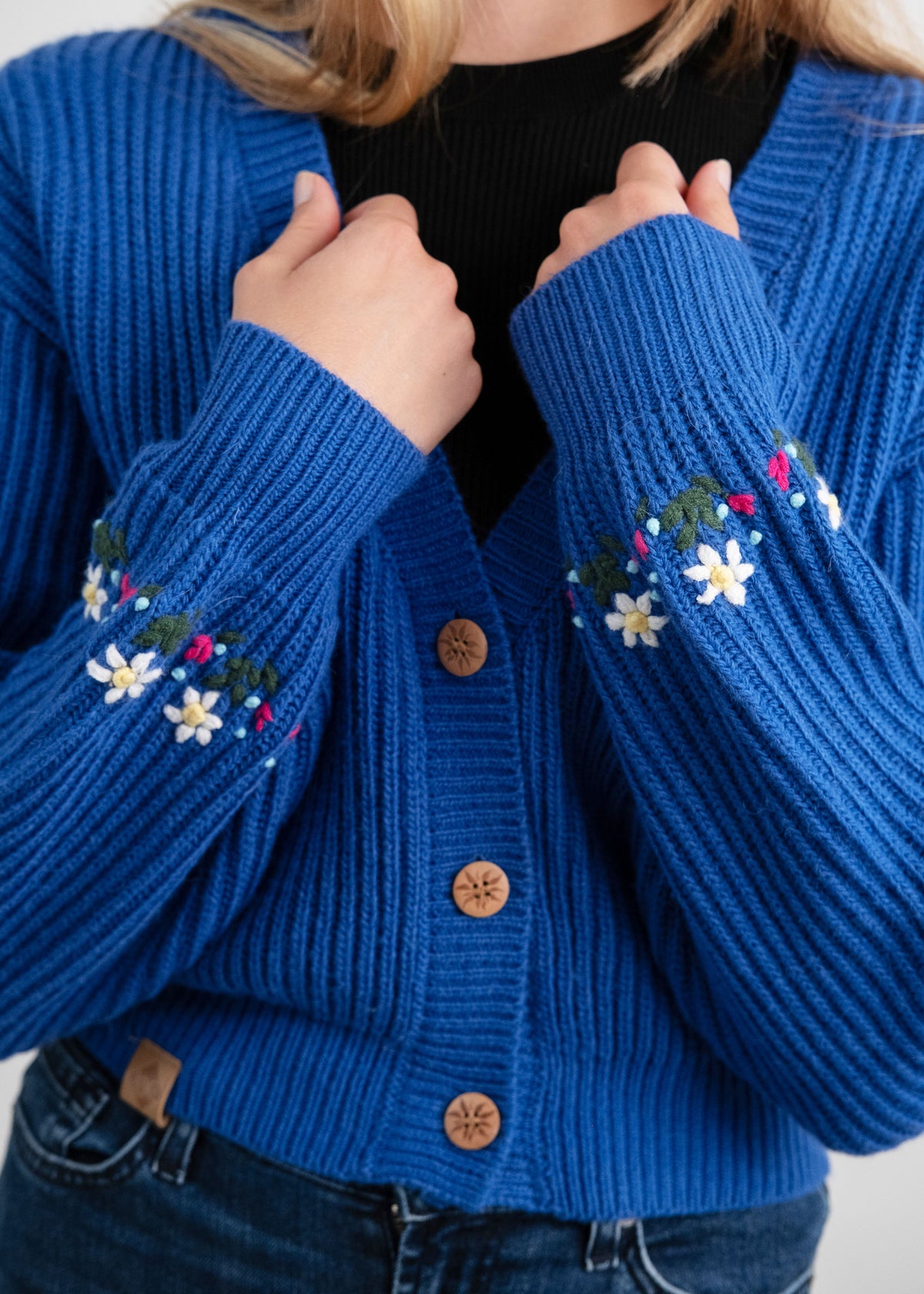Strickcardigan "Eisblume" - königsblau