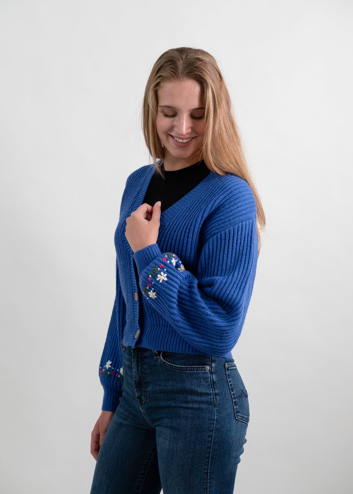 Strickcardigan "Eisblume" - königsblau