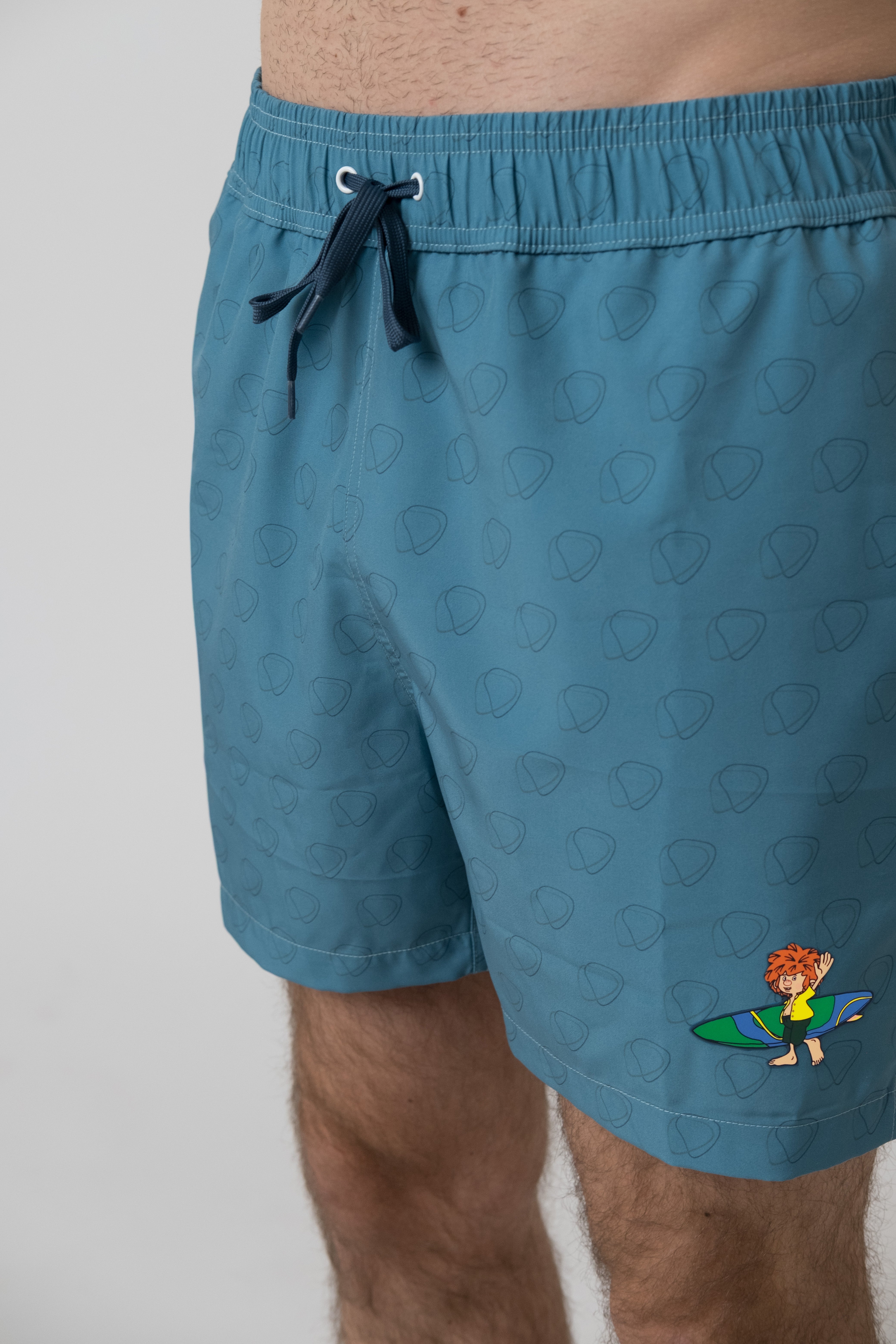Badehose "Pumuckl surft" - graublau