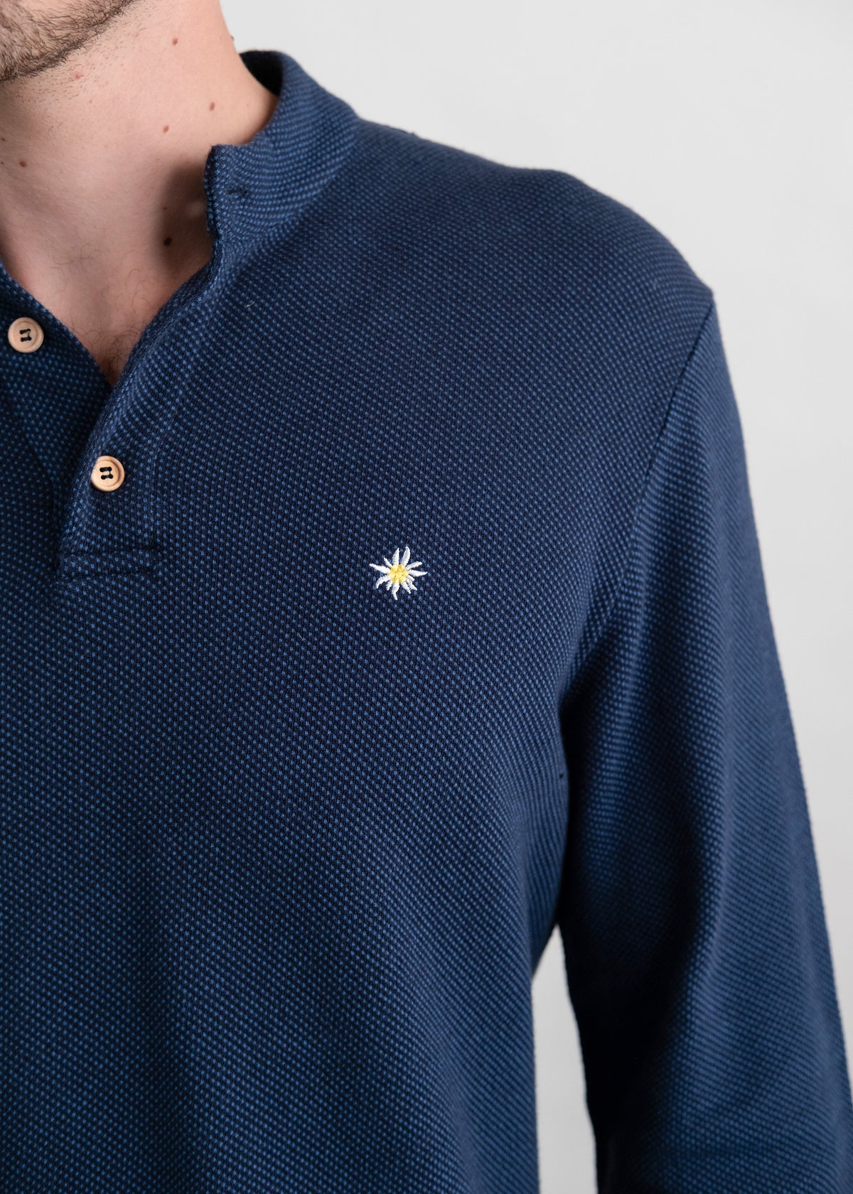 Poloshirt "Edelweiß Feinstrick Langarm" - dunkelblau