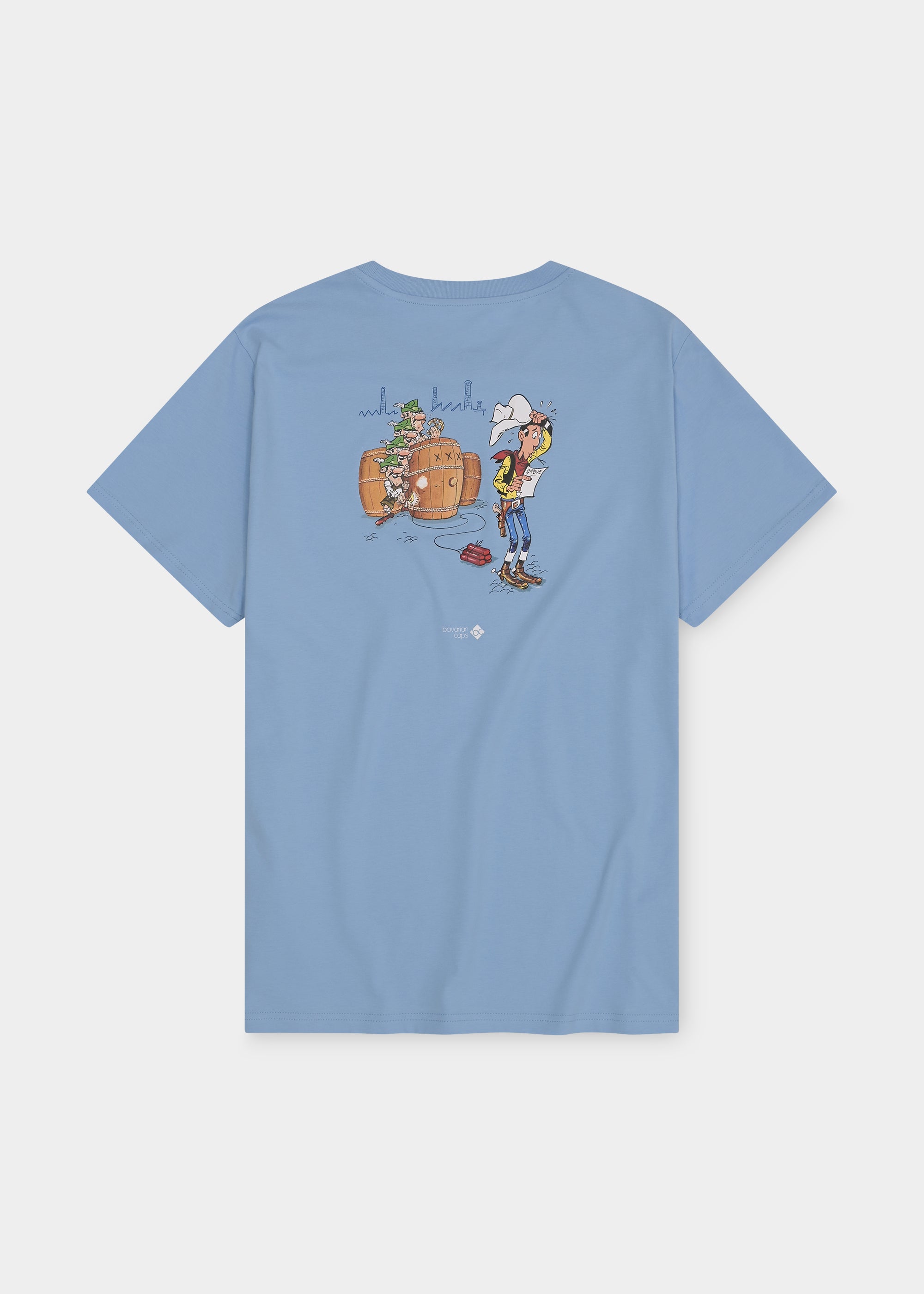 T-Shirt "Lucky Luke: Bierfässer" - hellblau