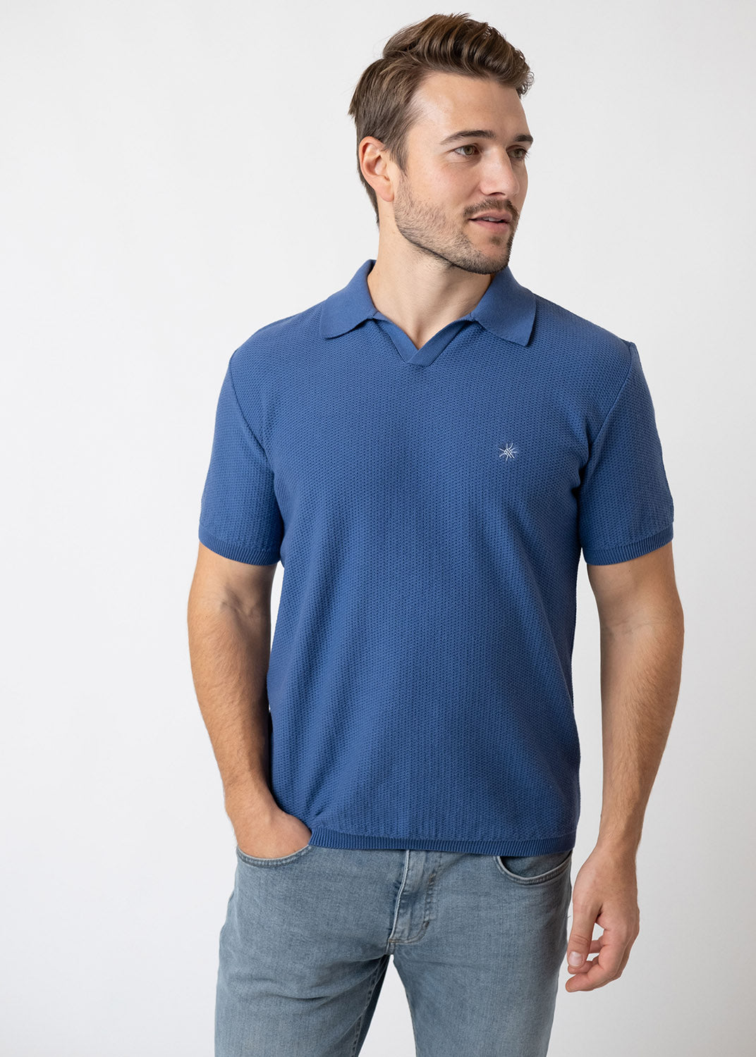 Poloshirt "Edelweiß Strick" - blaugrau