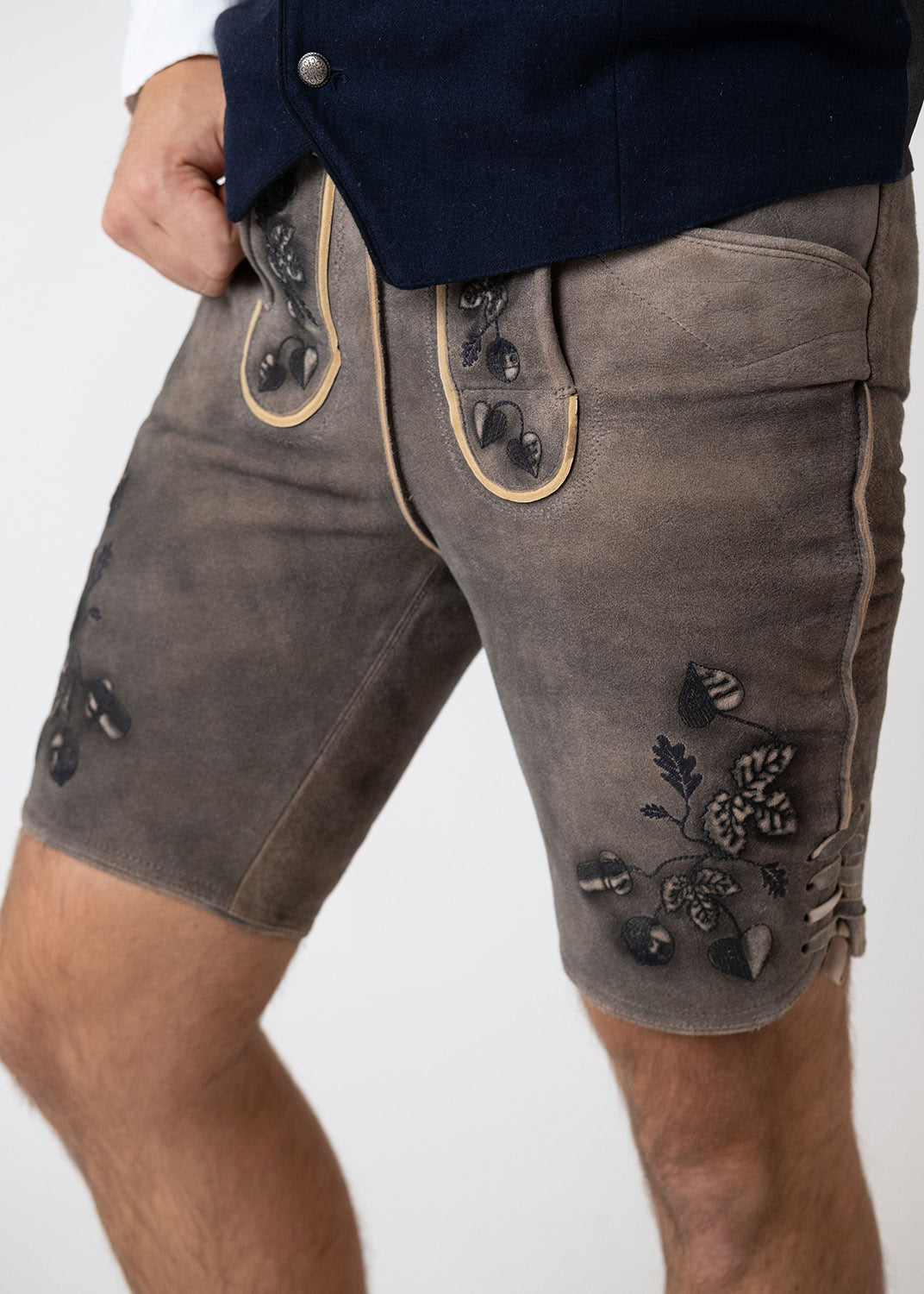 Lederhose "Schafkopf" - graubraun/blau