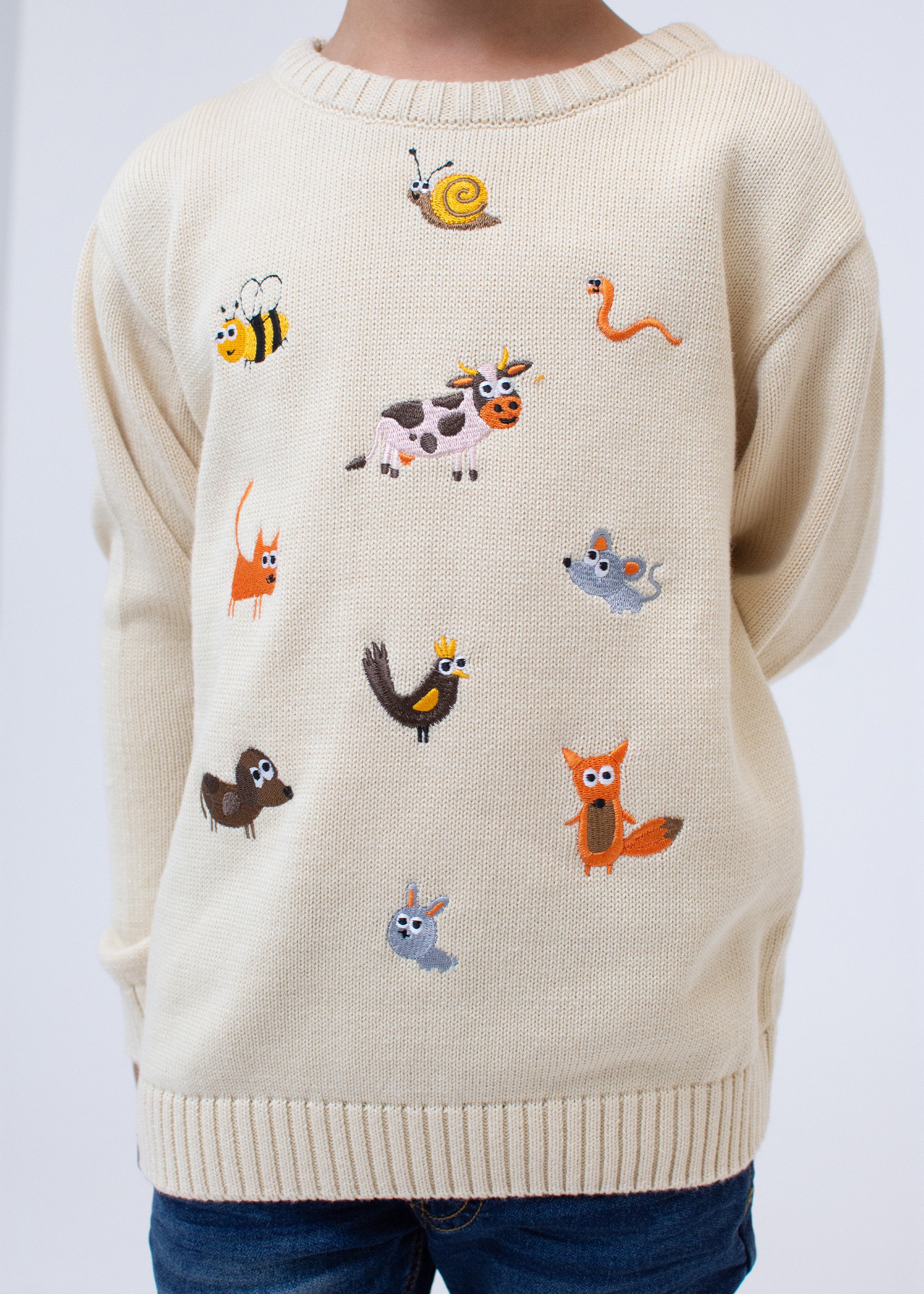 Strickpulli "Tierfest" - beige (Kinder)
